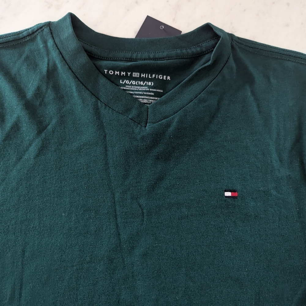 NWT Tommy Hilfiger Boys Large 16/18 Vneck LS Tshirt Botanical Garden Green